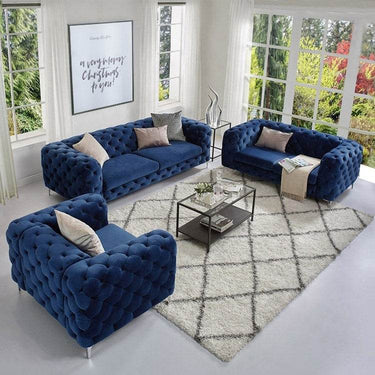 Rocky Chesterfield Sofa Set in Luxury Navy Blue Velvet – 1, 2 & 3 Seater Options - UK Luxury Furniture